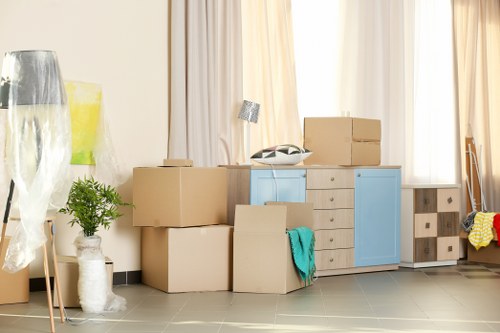 Student storage boxes and bags in Longford facility